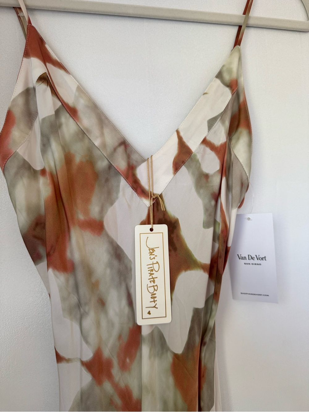 Silky Watercolor Slip Dress in Rust & Sage - Picture 5 of 7